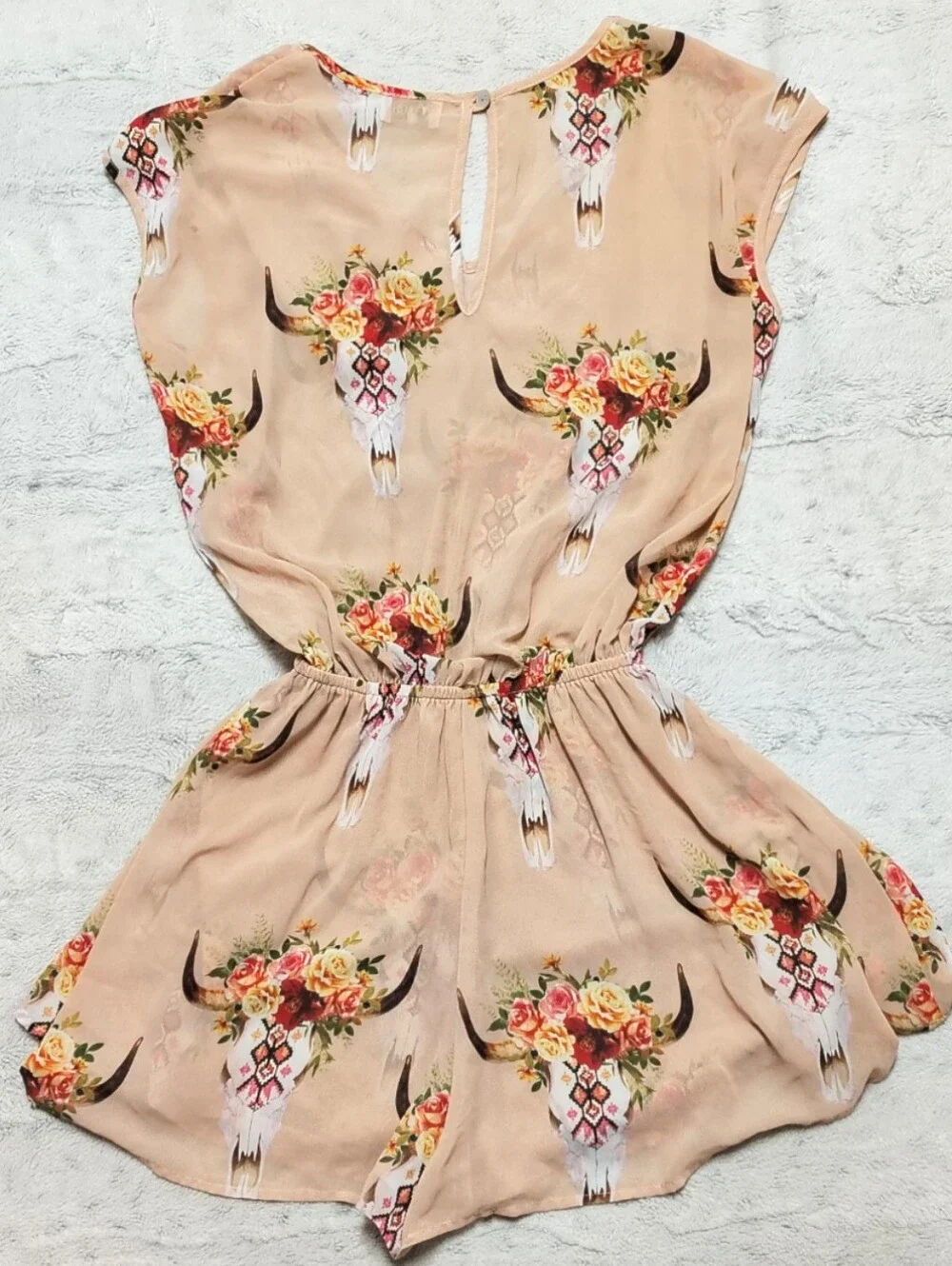 Show Me Your MuMu Rowdy Romper Women's XS Desert Rose Bull Skull Floral Print